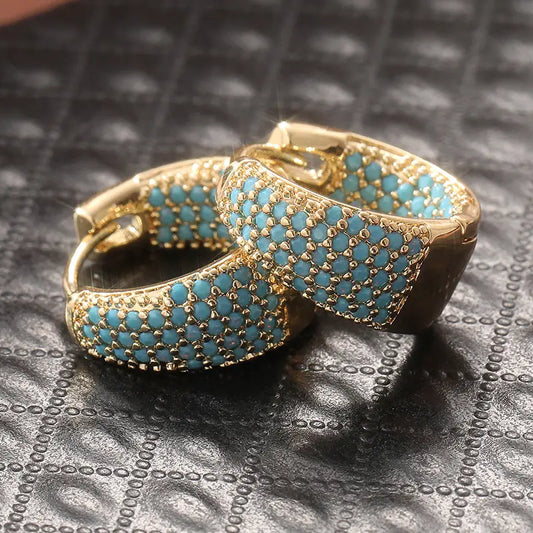 Golden-Tone Türkiz Beaded Karika Fülbevaló | Arany