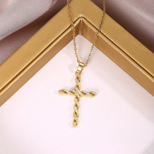 Kristály Twist Cross Nyaklánc | Arany