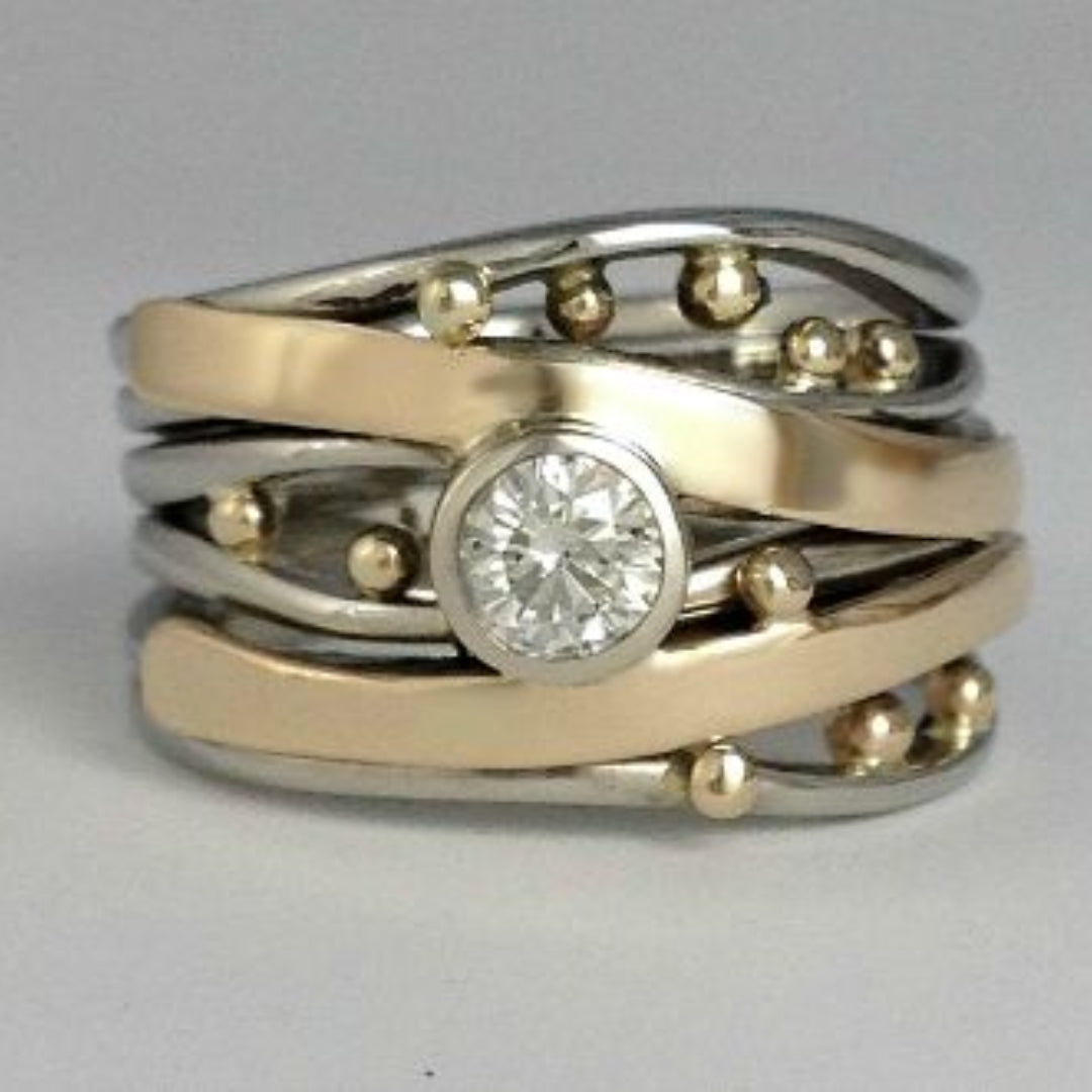 Ezüst and Arany Bezel Wrap Gyűrű