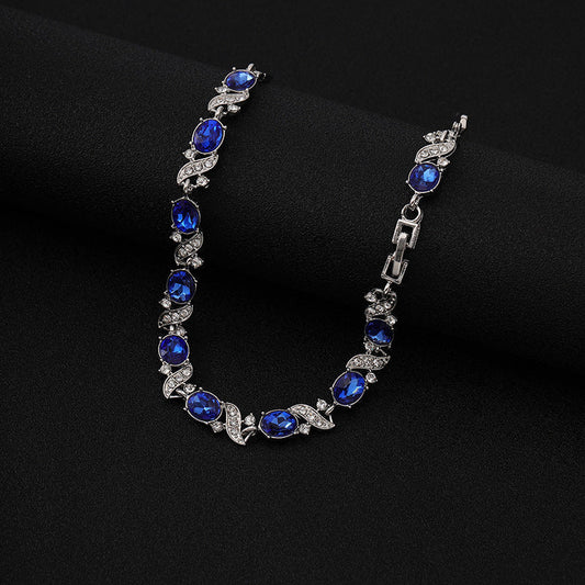 Ezüst Zafír Floral Link Karkötő