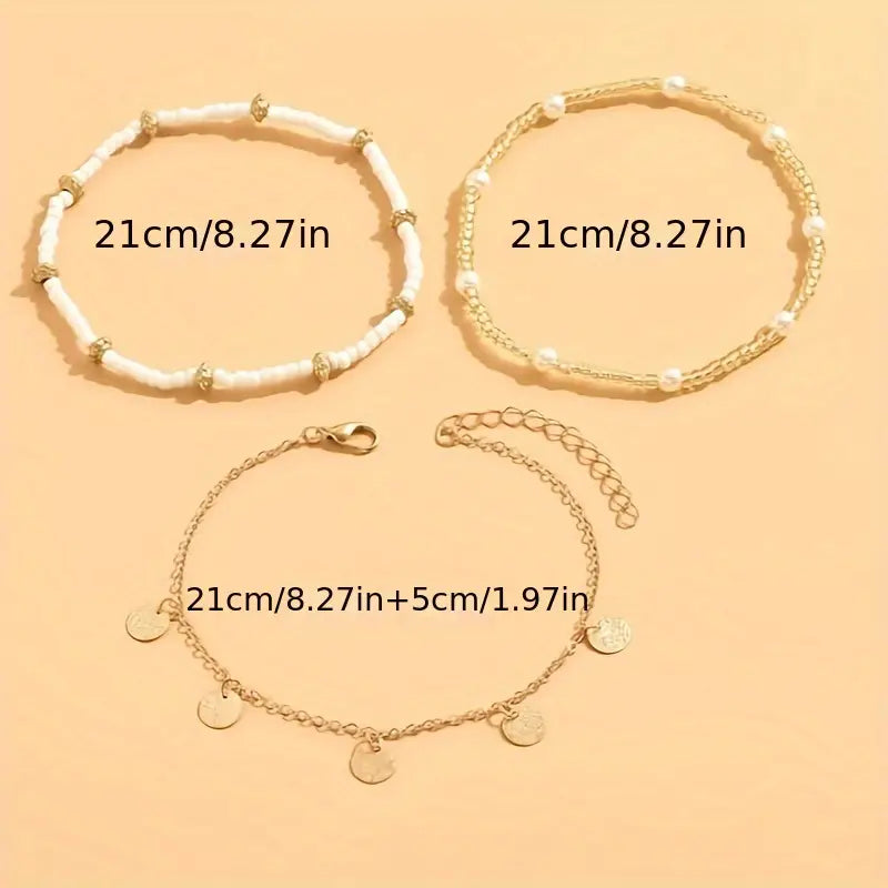 Coastal Medál 3-Piece Layered Anklet Készlet | Arany