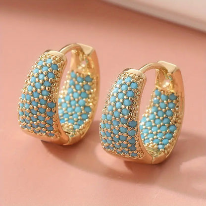 Golden-Tone Türkiz Beaded Karika Fülbevaló | Arany