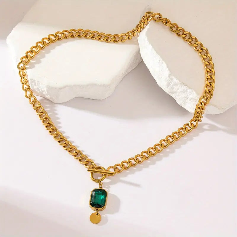 Chunky Chain Smaragd Pendant Nyaklánc | Arany