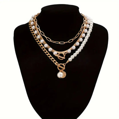 Vintage Gyöngy & Arany Snake Chain Nyaklánc Készlet | Arany