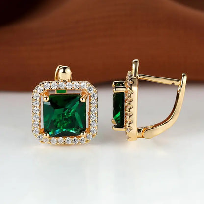 Golden Green Square Zirconia Fülbevaló | Arany