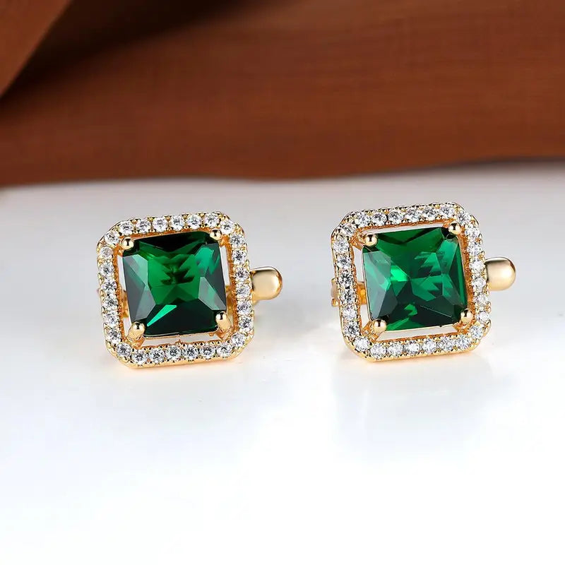 Golden Green Square Zirconia Fülbevaló | Arany