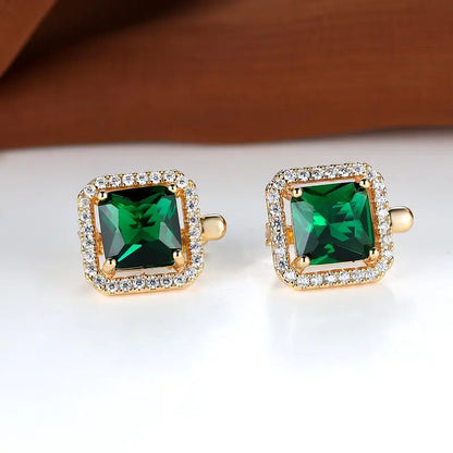 Golden Green Square Zirconia Fülbevaló | Arany