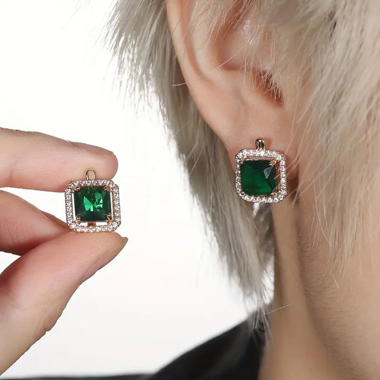 Golden Green Square Zirconia Fülbevaló | Arany