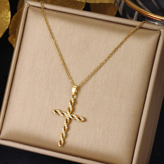 Kristály Twist Cross Nyaklánc | Arany