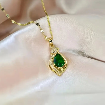 Arany Smaragd Teardrop Pendant Nyaklánc