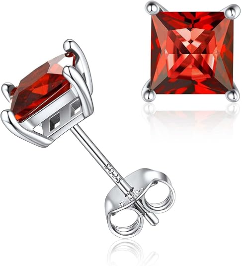 Minimalist Princess Cut Rubin Bedugós Fülbevaló | Fehér Arany