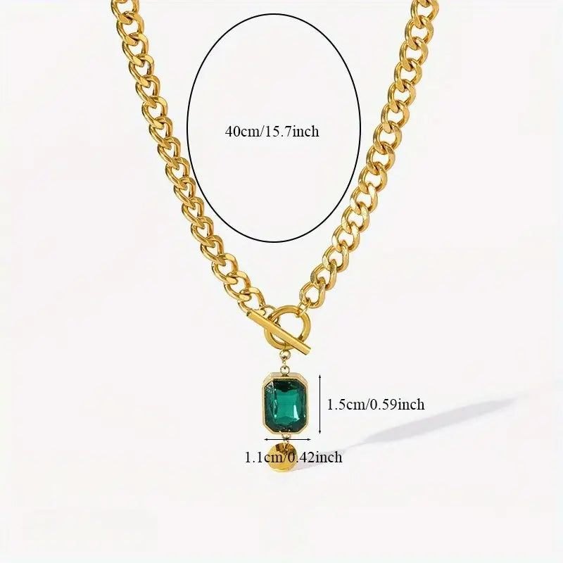 Chunky Chain Smaragd Pendant Nyaklánc | Arany