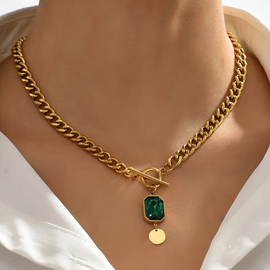 Chunky Chain Smaragd Pendant Nyaklánc | Arany