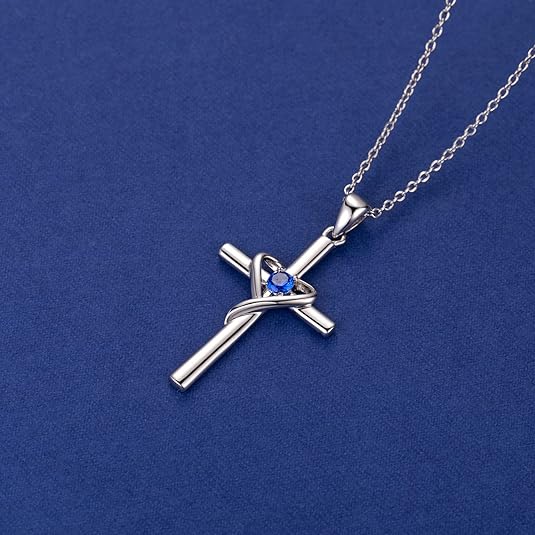 Zafír Cross Nyaklánc | Fehér Arany