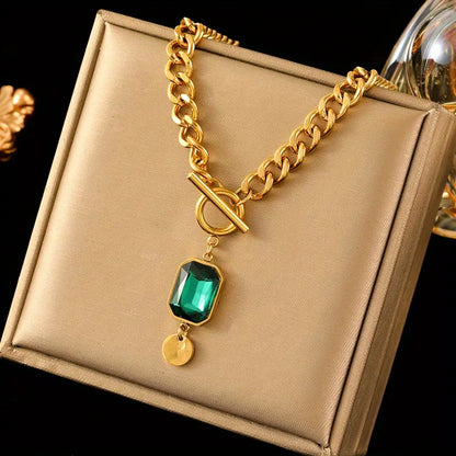 Chunky Chain Smaragd Pendant Nyaklánc | Arany