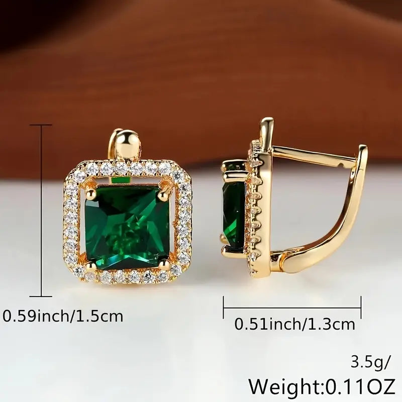 Golden Green Square Zirconia Fülbevaló | Arany