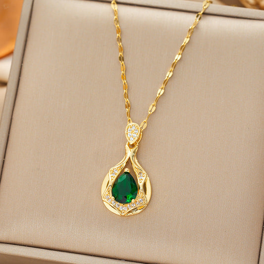 Arany Smaragd Teardrop Pendant Nyaklánc