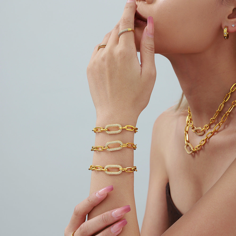 Paved Chunky Chain Link Ékszer Készlet | Arany