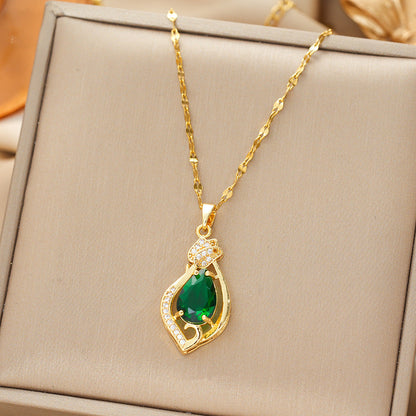Arany Smaragd Teardrop Pendant Nyaklánc