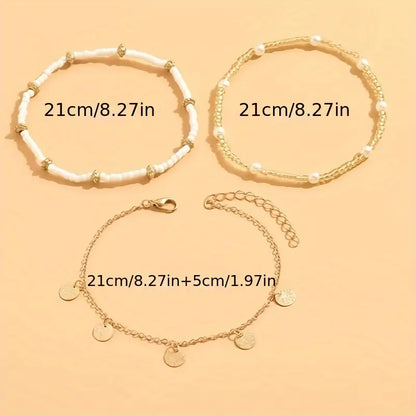 Coastal Medál 3-Piece Layered Anklet Készlet | Arany