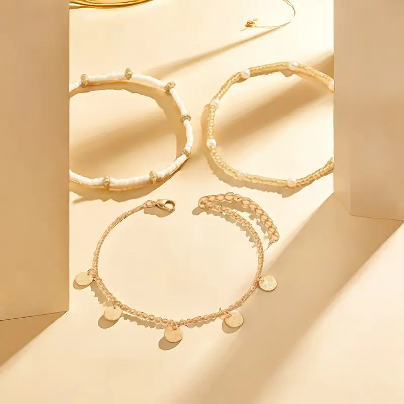 Coastal Medál 3-Piece Layered Anklet Készlet | Arany