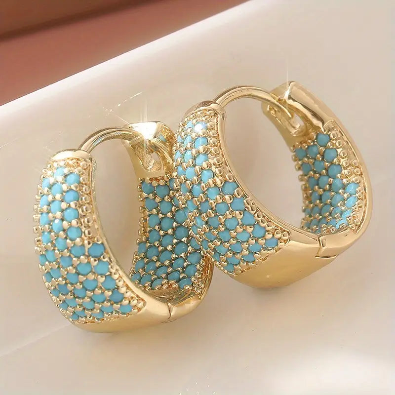 Golden-Tone Türkiz Beaded Karika Fülbevaló | Arany