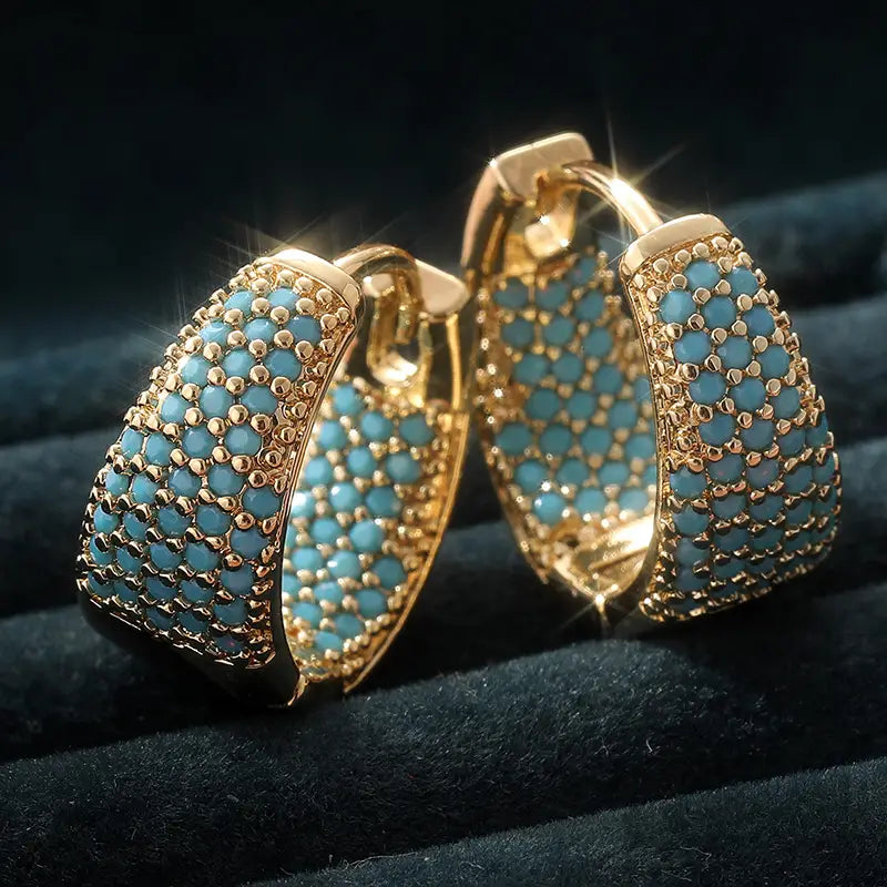 Golden-Tone Türkiz Beaded Karika Fülbevaló | Arany