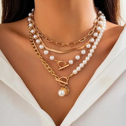 Vintage Gyöngy & Arany Snake Chain Nyaklánc Készlet | Arany