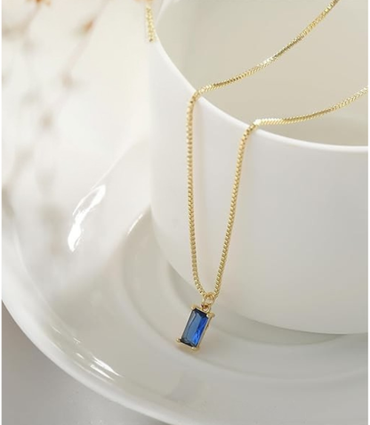 Minimalist Zafír Pendant Nyaklánc | Fehér Arany