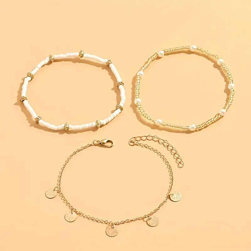 Coastal Medál 3-Piece Layered Anklet Készlet | Arany