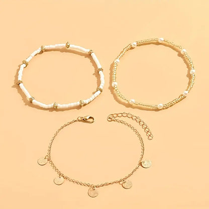 Coastal Medál 3-Piece Layered Anklet Készlet | Arany