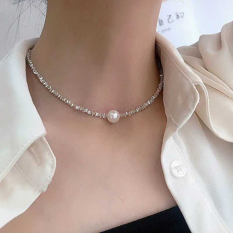 Ezüst Minimalist Gyöngy Choker Nyaklánc