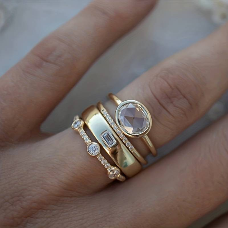 Arany Stacked Bezel Gyűrű Készlet