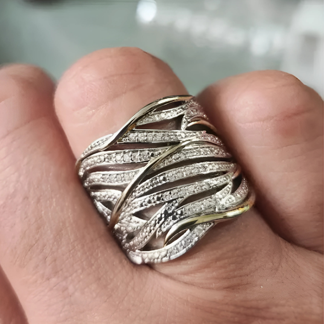 Ezüst and Arany Woven Band Gyűrű